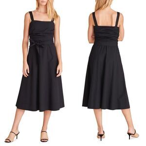 NWT Veronica Beard Positano Tie-Waist Belted Dress in black
